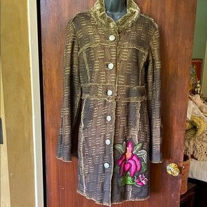 Custo Barcelona, brocade and Sherpa trimmed bohemian coat